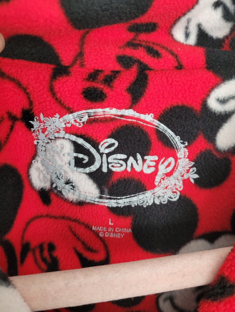 Disney Mickey Mouse Fleece Button Down Pajama Top Red Black L Loungewear Cozy - Picture 5 of 6